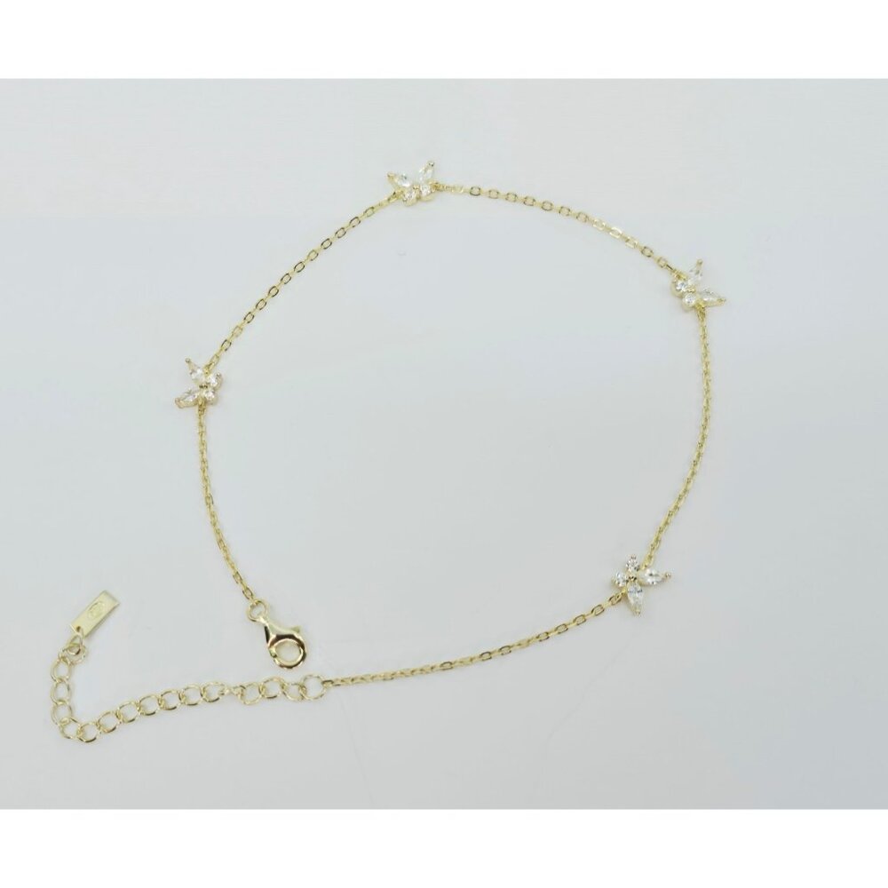 Adinas Jewels 925 Silver Gold Plated Resizable Butterfly Anklet Link CZ Bracelet